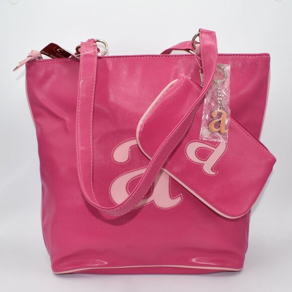 A Initial Pink Purse Shoulder Tote Bag with Keychain NEW - Picture 1 of 3